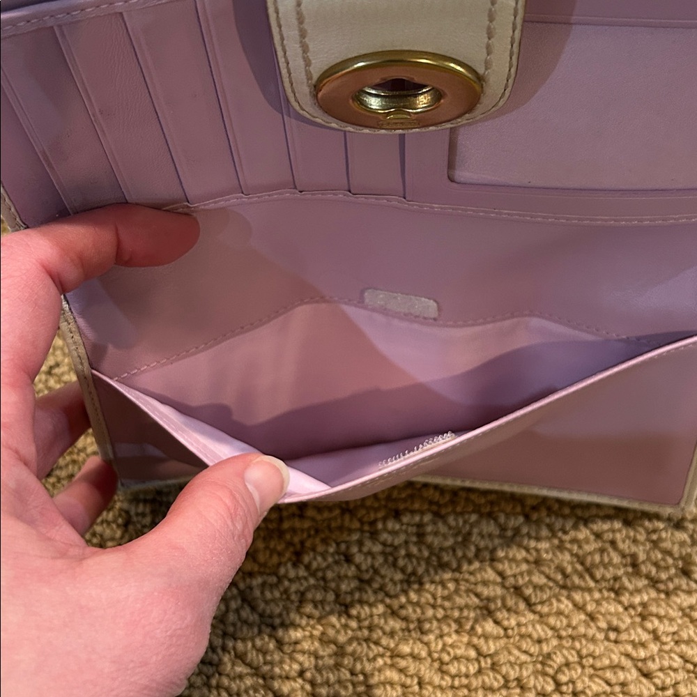 Vintage Coach Turnlock Signature Wallet Bifold Tan Lilac Purple - Picture 11 of 16